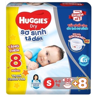 Tã dán sơ sinh Huggies S88 + 8 miếng cho bé từ 4kg đến 8kg
