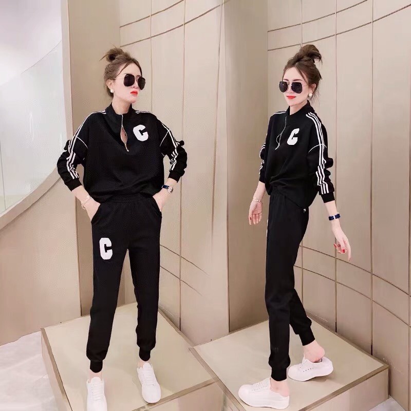 Bộ Thể Thao Dài Tay Sọc Trắng Chữ C ,🛒 ngoclinhstore<FREESHIP> 🛒 Set Nữ Có 2 Màu ĐEN TRẮNG | BigBuy360 - bigbuy360.vn