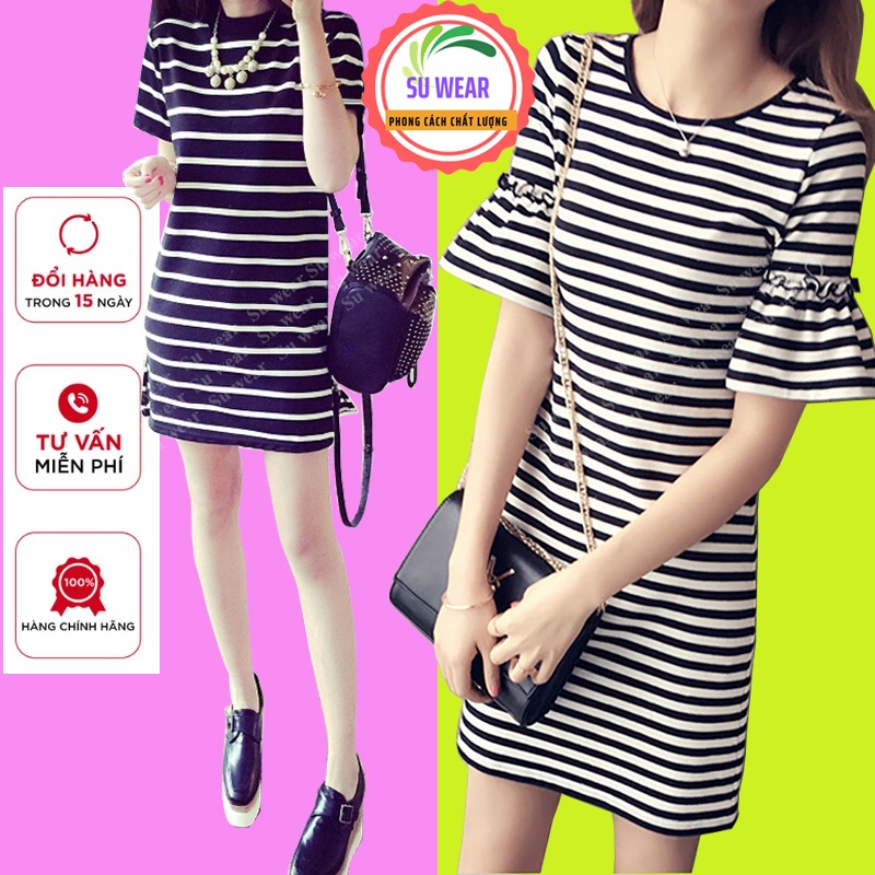 Đầm Sọc ngang Công Sở Trẻ Trung Váy Đi Dự Tiệc Cưới Hàn Quốc Nữ Cao Cấp, Vải Cotton, Thiết Kế Cao Cấp, Màu Đen Trắng | BigBuy360 - bigbuy360.vn