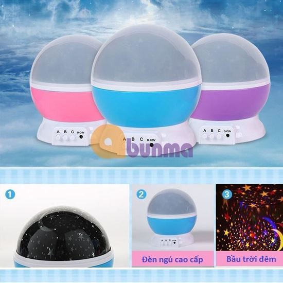Đèn ngủ xoay tròn chiếu Trăng Sao 3D MS-03, Đèn trang trí cho bé, Đèn phòng ngủ gia đình tự xoay