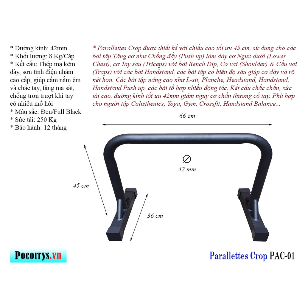 Combo 3 bộ Xà kép Parallettes, Dụng cụ chống đẩy Pocorrys 01