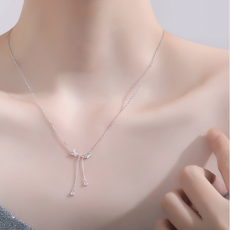 Vòng Cổ Pha Lê Korea Butterfly Crystal Pendant Necklace Charm Tassel Clavicle Necklaces for Women Girl Jewelry Gift