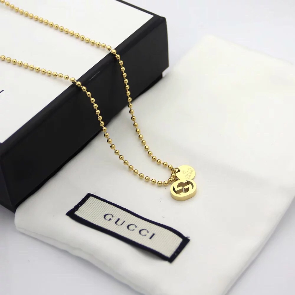 Dây Chuyền Mạ Bạc / Vàng Hồng Mặt Hình Chữ Gucci