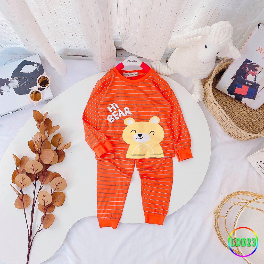 [LDD23] Bộ Dài Tay Thun lạnh MINKY MOM Sọc Dệt In Hình, Mềm Mịn, Thấm Hút Mồ Hôi Tốt, Thoải Mái, Hàng Chuẩn Đẹp Cho Bé