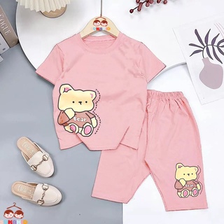 Bộ đồ bé gái cho bé gái in hình gấu BEER chất vải co giãn 4 chiều cho bé từ 6kg đến 29kg.BGL