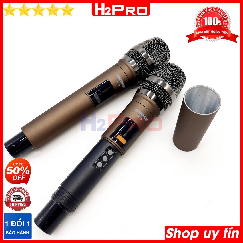 Đôi Micro không dây cao cấp SHUAE K10 H2PRO, Micro karaoke cầm tay giá rẻ, tặng 3 pin sạc, 2 đôi pin và 2 Silicon Chống