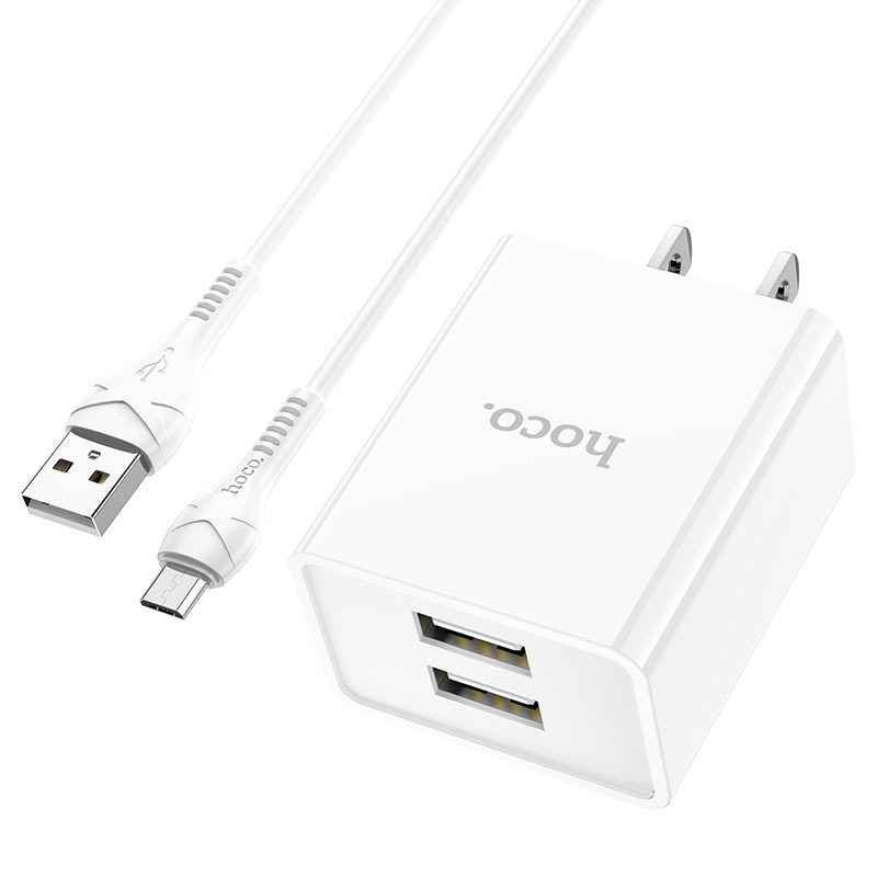 Bộ sạc samsung Hoco C89 2.1A với 2 cổng USB , tương thích với dòng máy android, bộ sạc micro USB dây dài 1m