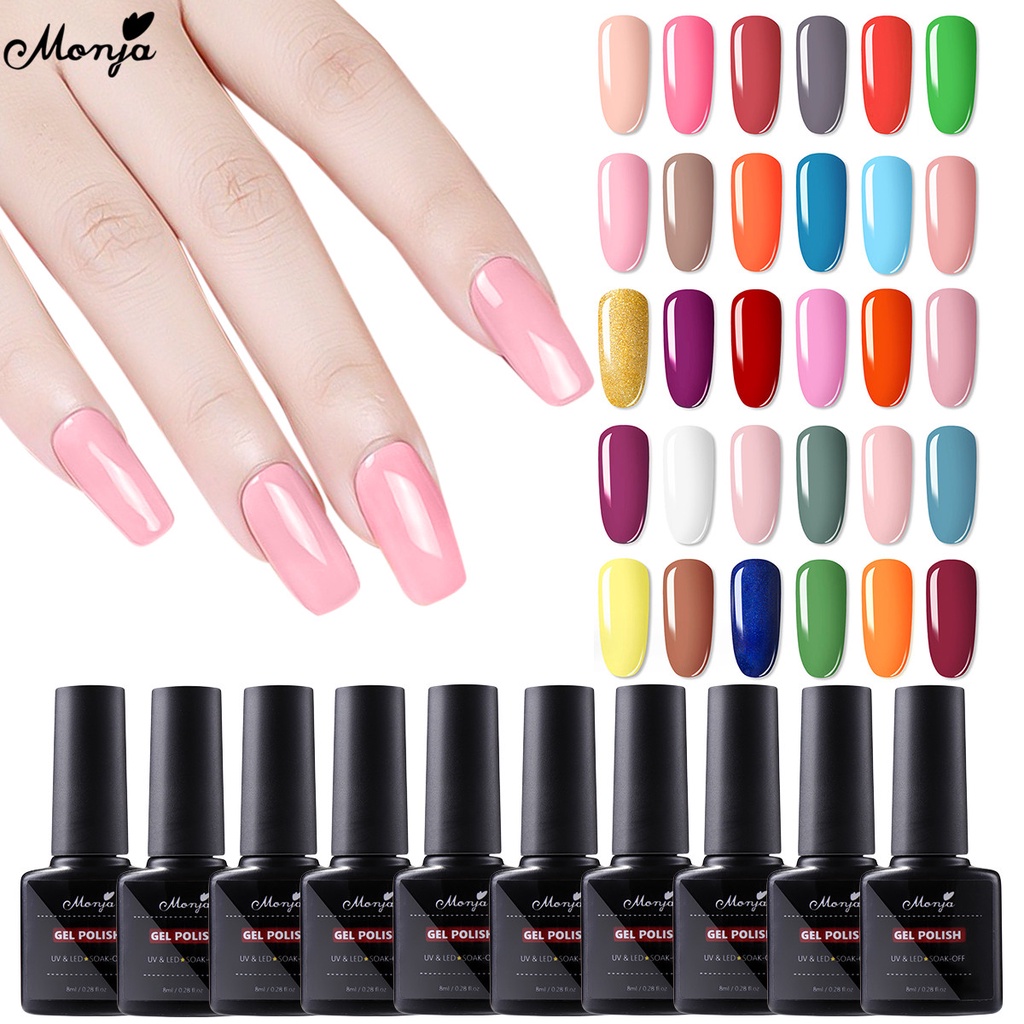 Set 10 sơn gel móng tay và dụng cụ làm móng nghệ thuật MONJA nhiều màu sắc khác nhau UV 36W 8ml tiện lợi