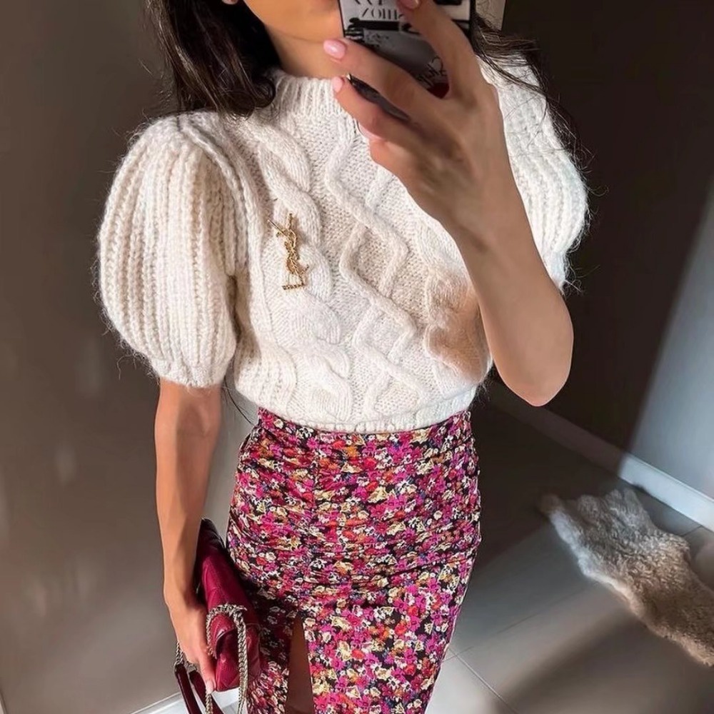 Áo Sweater cổ tròn dáng ôm lưng cao kiểu Âu Mỹ thời trang mùa thu 2021 cho nữ | BigBuy360 - bigbuy360.vn