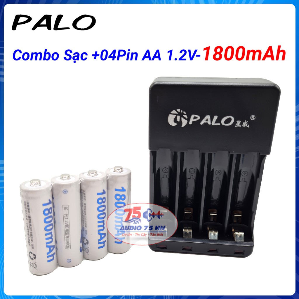 {Hàng chính hãng} Combo gồm Sạc pin và 4 pin tiểu sạc Palo AA 1800mAh cho xe điều khiển, đồ chơi, chuột máy tính...