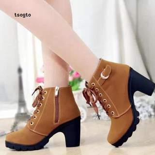 Giày bốt nữ cao gót buộc dây thời trang