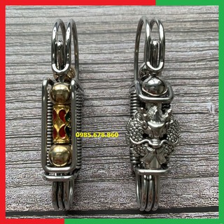 Combo móc khoá inox thủ công Rồng và Móc khoá thủ công Xanh Cao Cấp - Inox 304