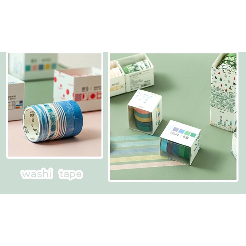 SET 5 CUỘN BĂNG DÁN WASHI TAPE TRANG TRÍ SỔ HOẠ TIẾT DỄ THƯƠNG