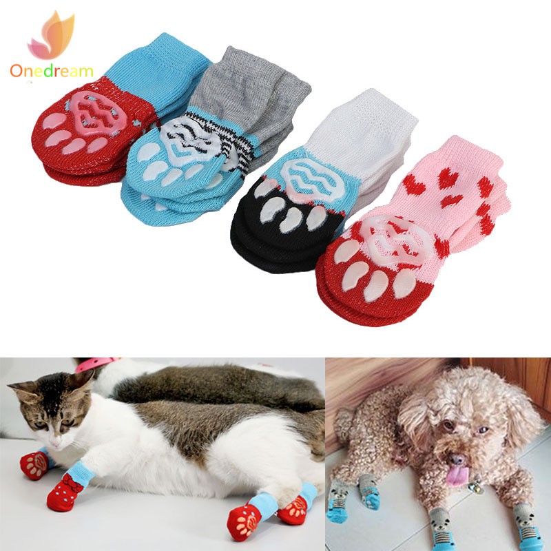 Bộ 4 chiếc vớ chống trượt giữ ấm co giãn cho thú cưng
