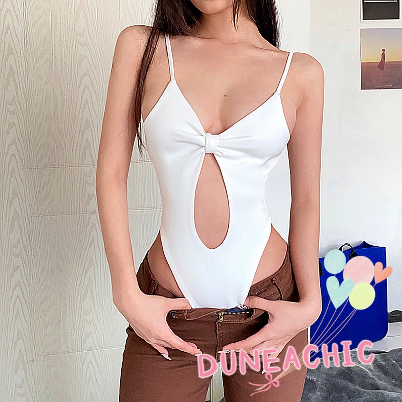 DUNEA Áo Liền Quần Hai Dây Hở Lưng Dáng Ôm Gợi Cảm Cho Nữ