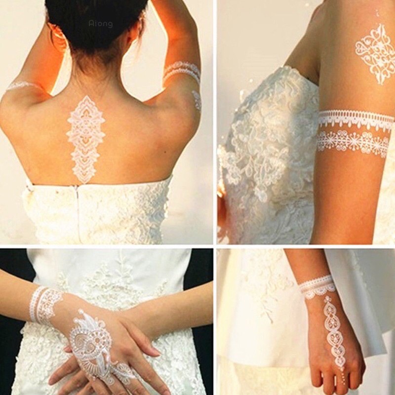 Miếng Dán Hình Xăm Henna Ren Trắng Chống Nước