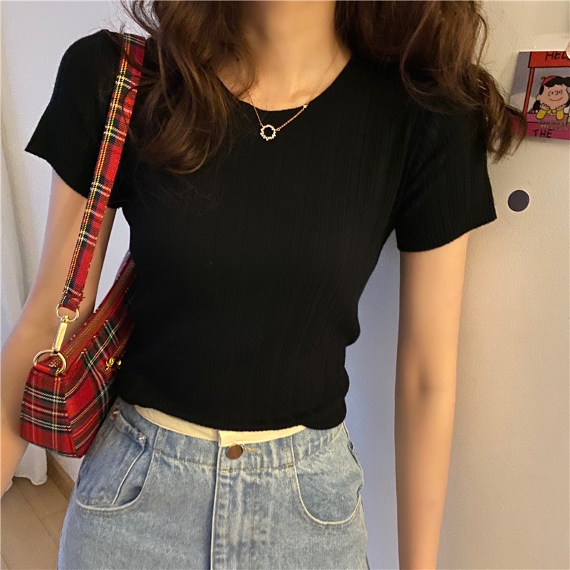 Áo Thun Xiaozhainv Ngắn Tay Màu Trơn Thời Trang Cho Nữ