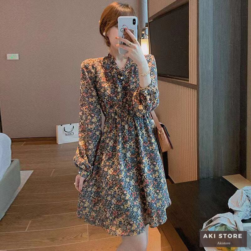 Đầm Nữ Dài Tay Họa Tiết Hoa nhí Vintage Sang Trọng Phong Cách Thời Trang Pháp 2022
