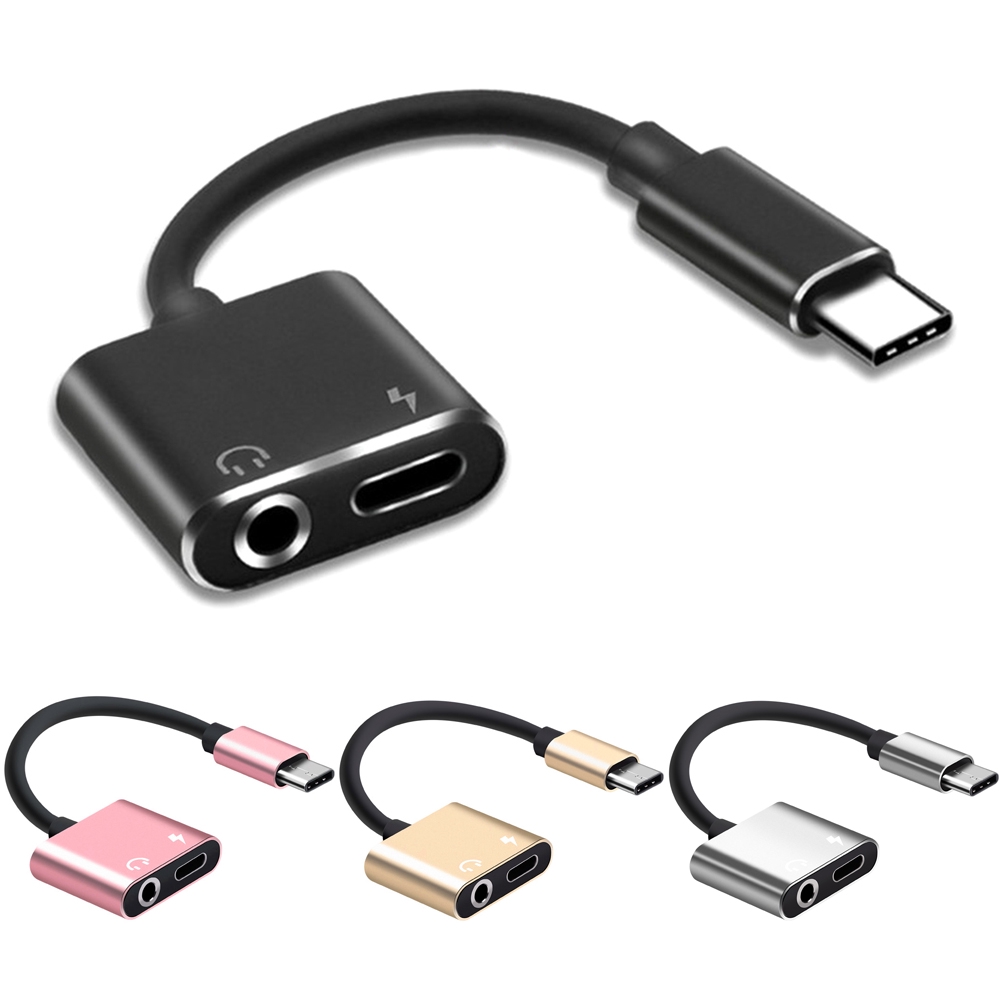 Dây cáp kết nối 2 trong 1 chuyển đổi giác cắm Type-C thành 2 cổng 3.5mm và Type-C dành cho XiaoMi HuaWei