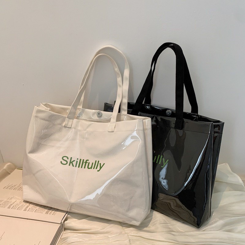 Túi tote , túi vải canvas Skillfully đeo vai bóng kính chống nước đi học đi chơi phong cách Hàn Quốc màu ĐEN