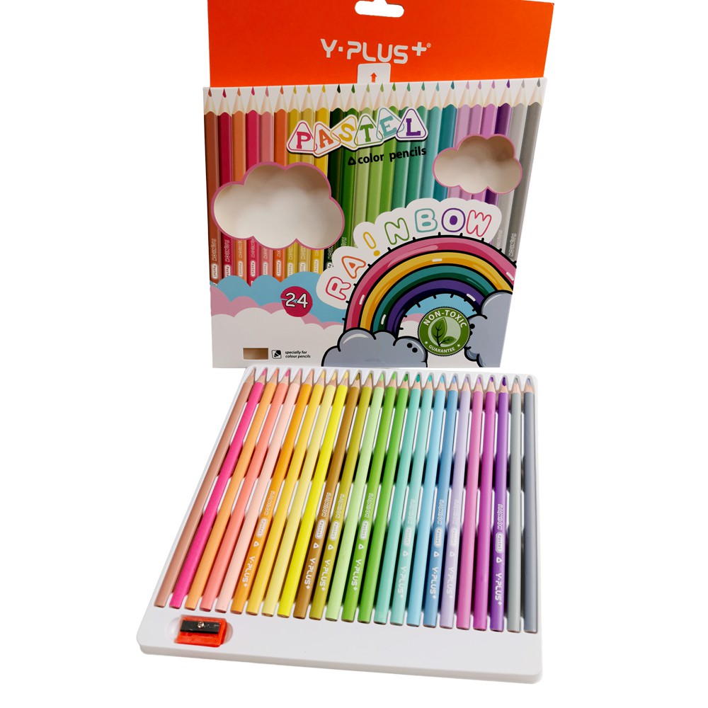 Bút chì màu gỗ Rainbow pastel Yplus 12/24 màu có chuốt PC2001