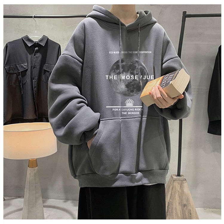 Áo hoodie dài tay dáng rộng in chữ trẻ trung thời trang Hàn Quốc dành cho nam