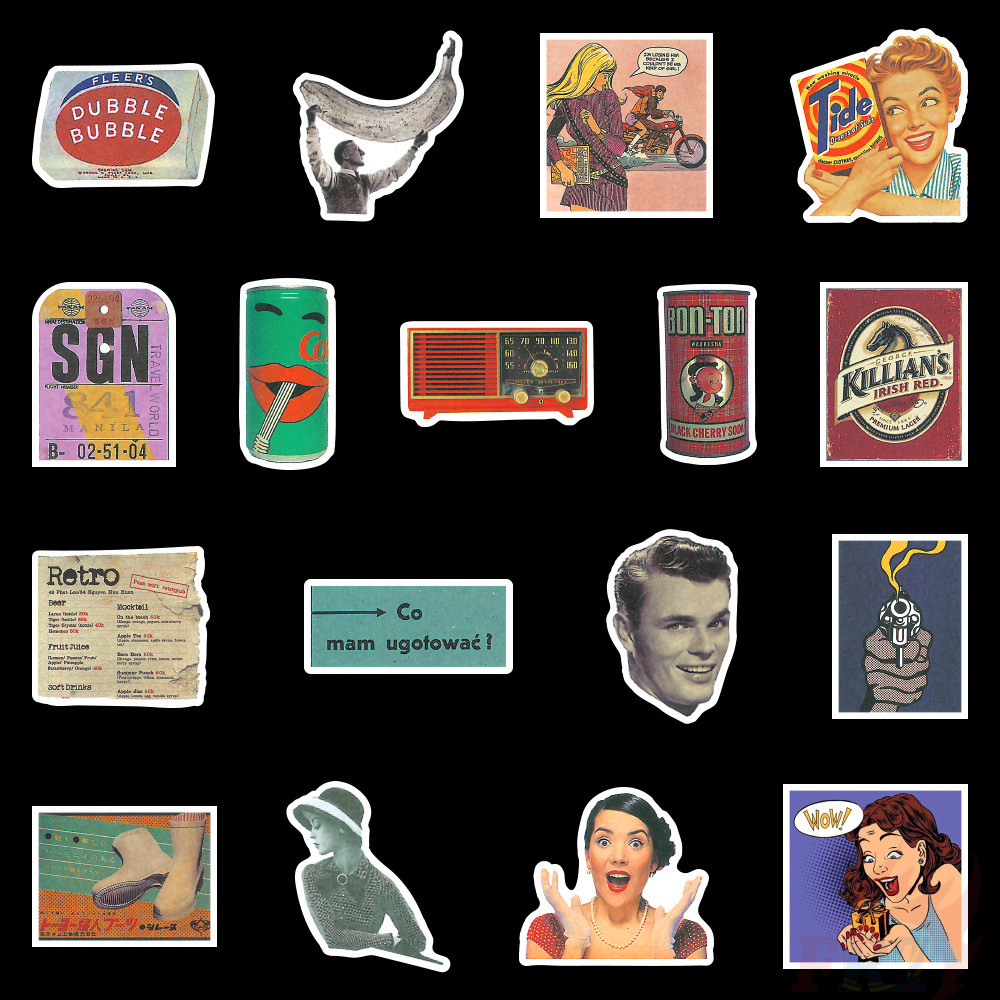 Set 100 miếng dán trang trí tạp chí thời trang chống nước retro DIY