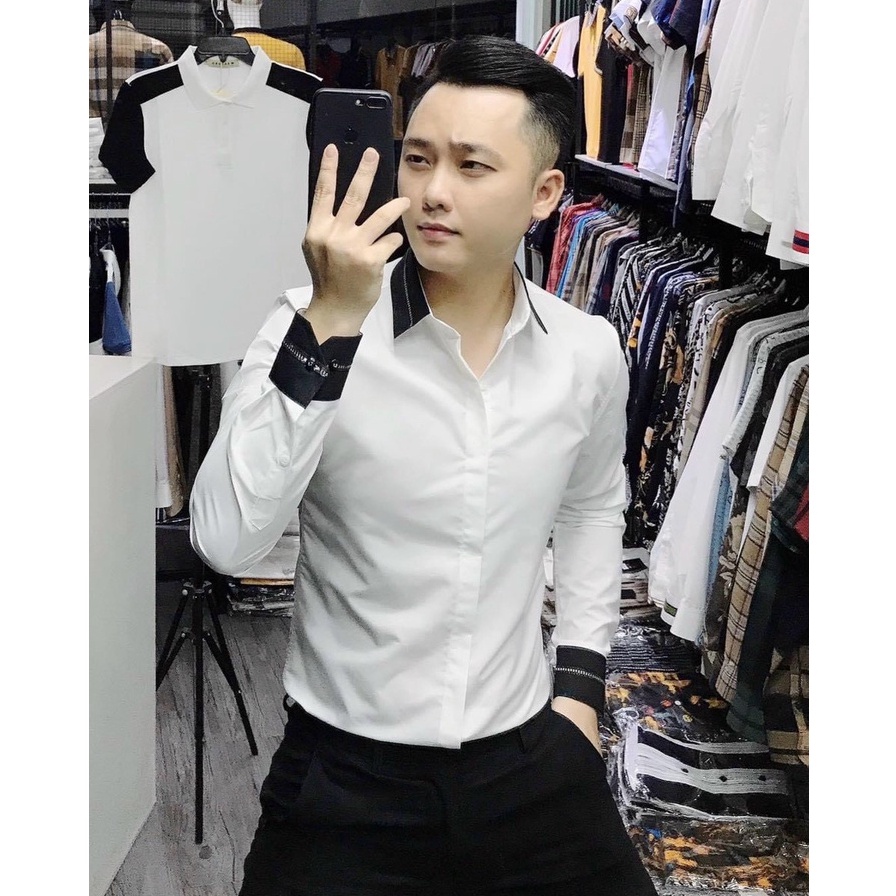 ÁO SƠ MI NAM TRẮNG TRƠN VIỀN CỔ, CỔ TAY CHẤT COTTON VS02 NHƯSHOP