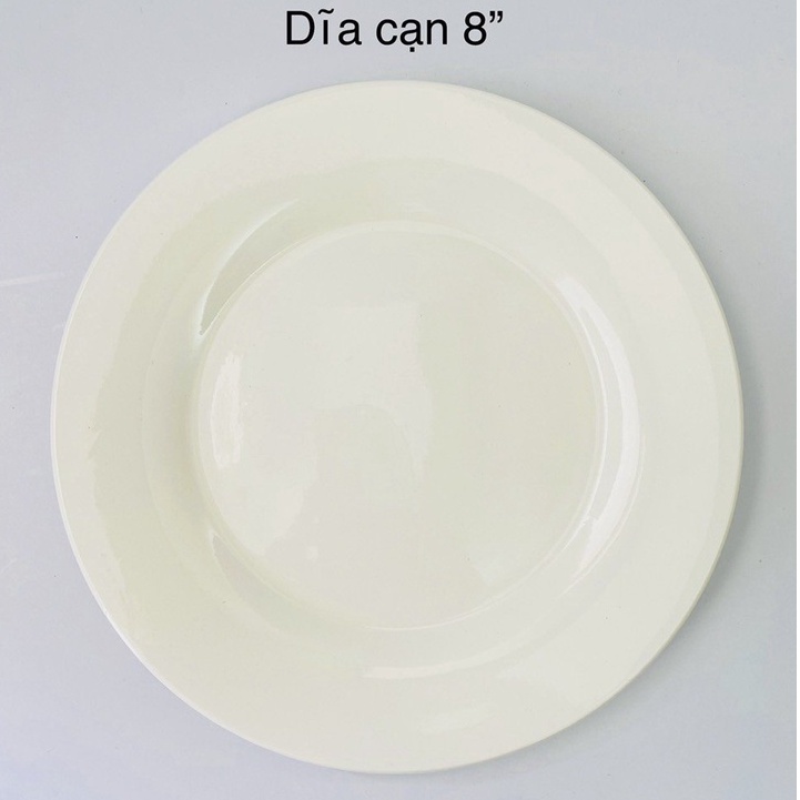 Dĩa sứ cạn trắng 16cm, 18cm, 20,5cm, 23cm, 25,5cm, 28cm, 29,7cm, 36cm.