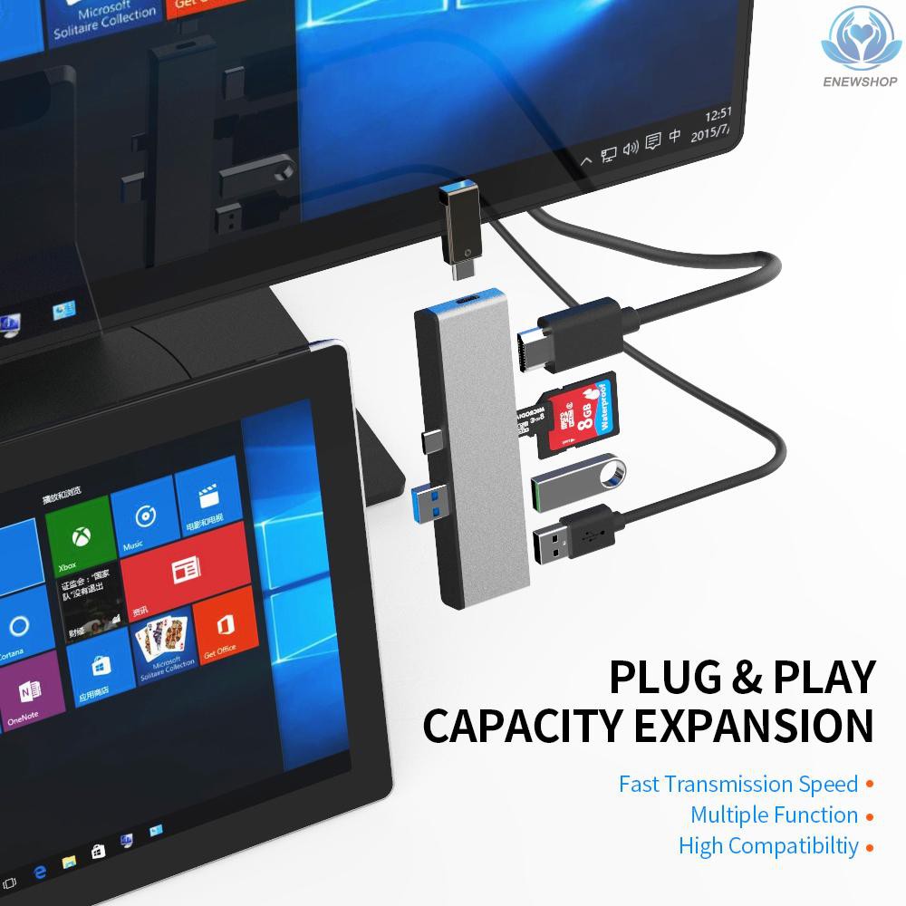 Đầu Đọc Thẻ Nhớ 6 Trong 1 Usb 3.0 Type-c Hub Sang Usb 3.0x2 + Sd + Micro Sd + Hd + Type-c