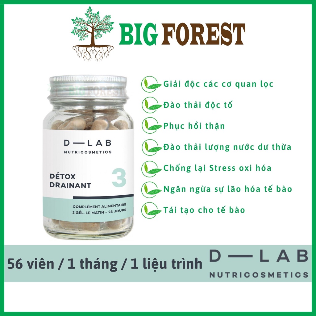 Viên uống đào thải độc tố, Giải độc cho thận - gan - mật - Détox Drainant - Draining Detox [D-LAB Pháp]
