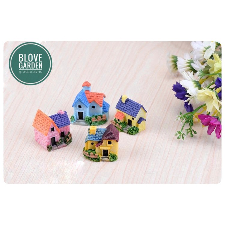 Tiểu cảnh mini - nhà biệt thự làm phụ kiện terrarium, trang trí sen đá, xương rồng, nhà mô hình, charm slime