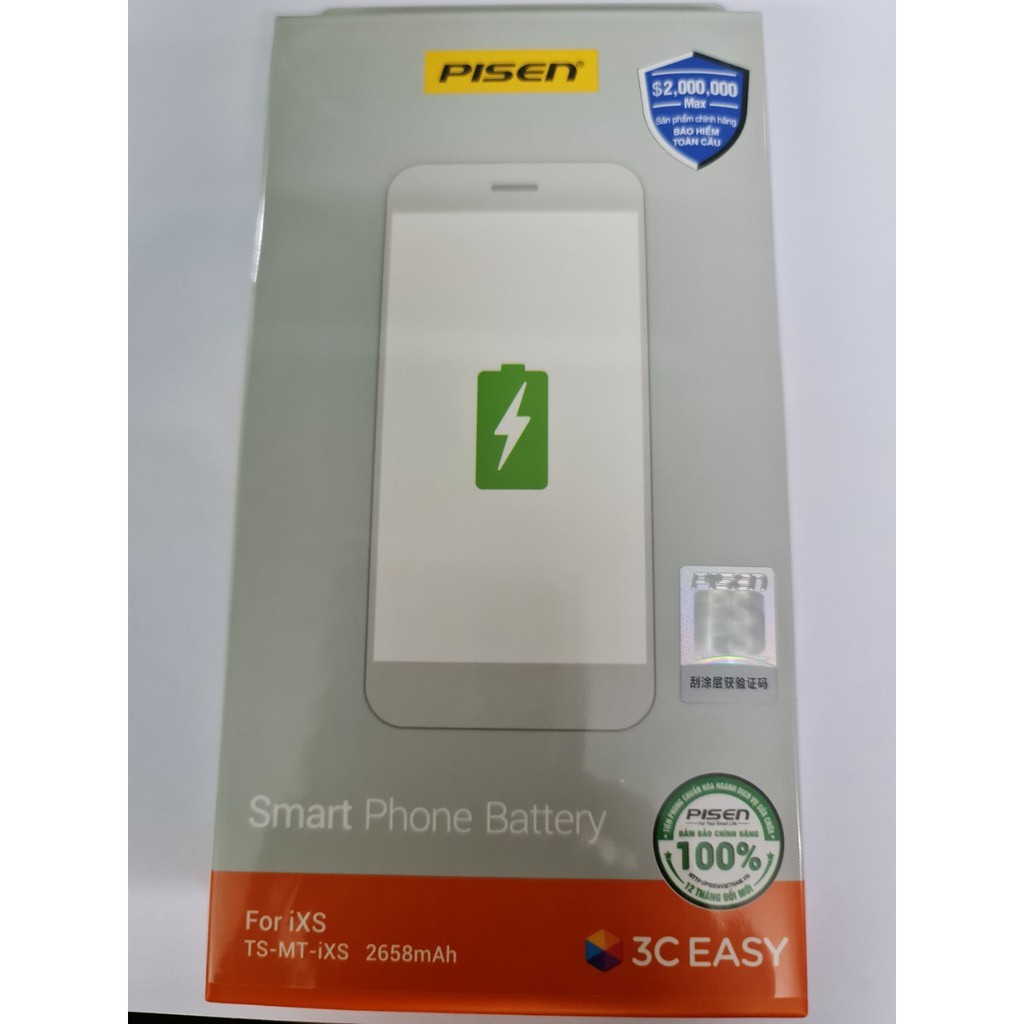 Pin Sạc Pisen TS-MT -iXS (iPhone XS, 3.8V - 2658Mah) - Hàng Chính Hãng