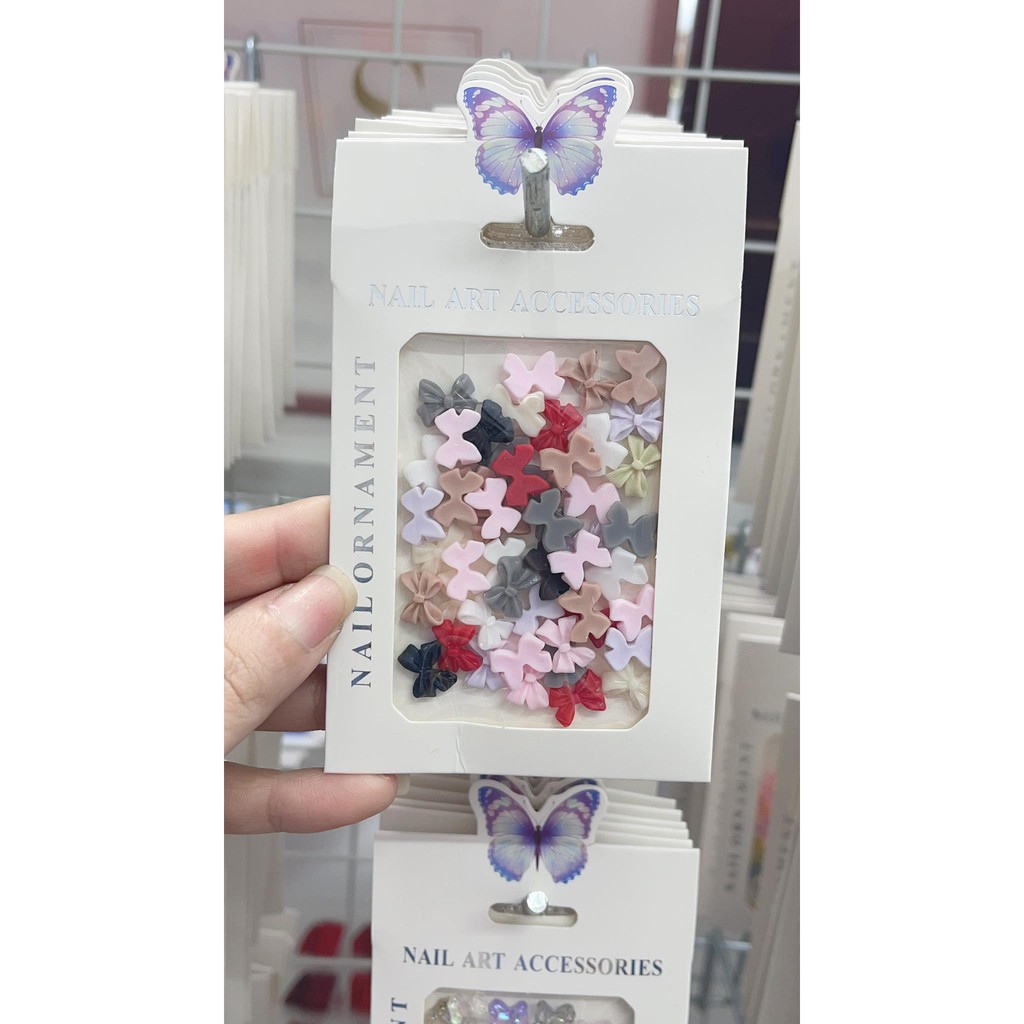 Set charm nơ gắn móng 3D nhiều màu phụ kiện trang trí nail