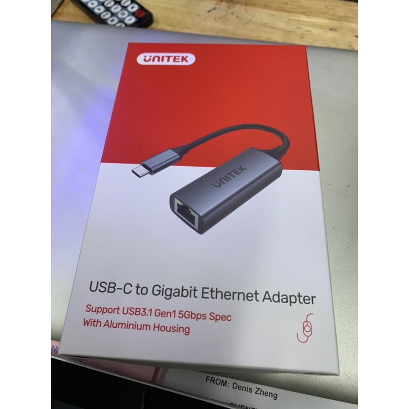 CÁP CHUYỂN USB TYPE-C RA LAN UNITEK U1312A - USB-C to 1GB Ethernet 5Gbps Aluminium Adapter