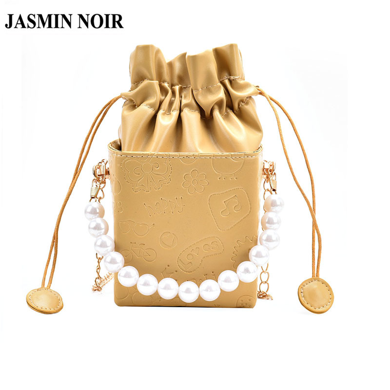 JASMIN NOIR PU Leather Women's Sling Bag Fashion Chain Pearl Messenger Bag Small Box