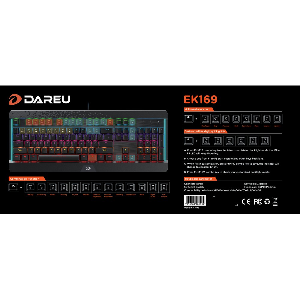 Bàn phím GAMING DAREU EK169 cơ quang Switch 7 màu led - CHIẾN BINH BÓNG ĐÊM KHÔNG ĐỐI THỦ