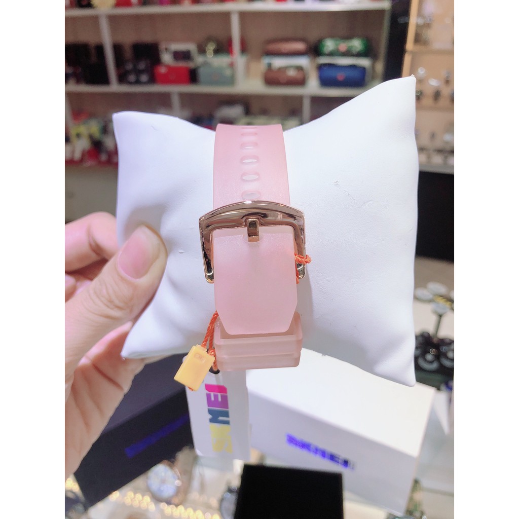 Đồng hồ nữ chính hãng SKMEI 1553 dây cao su hồng cá tính full box