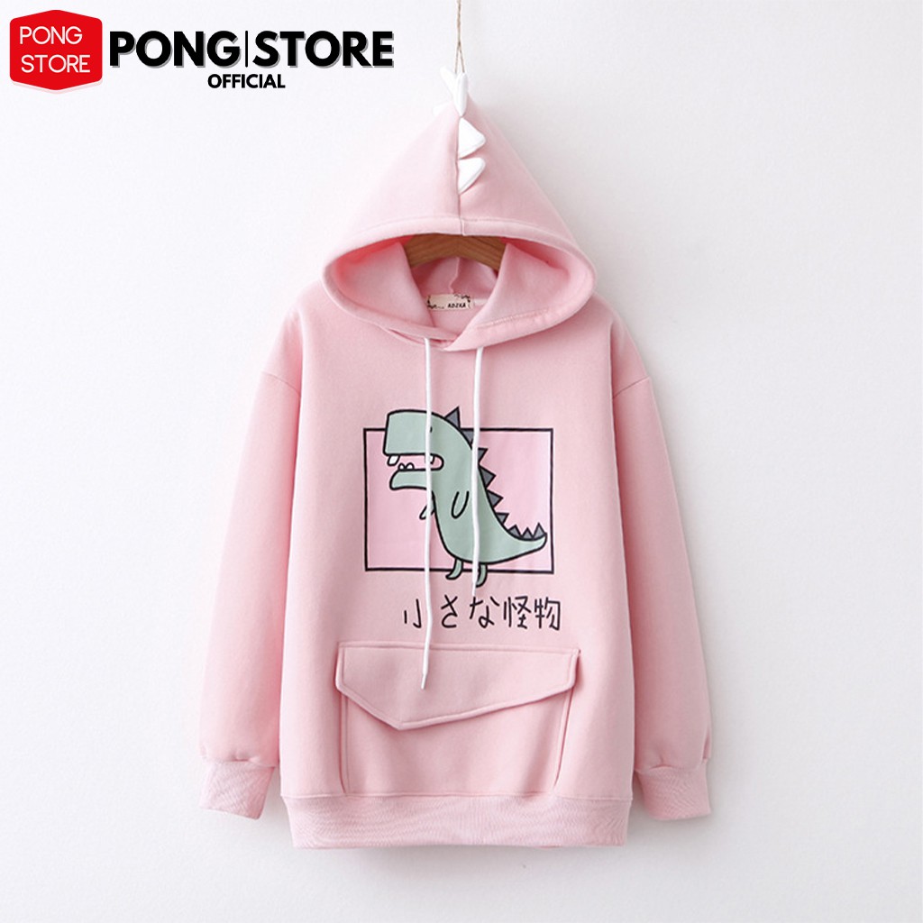 Áo hoodie nữ form rộng KHỦNG LONG phong cách hàn quốc, áo khoác hoodie chất nỉ có túi hộp phía trước