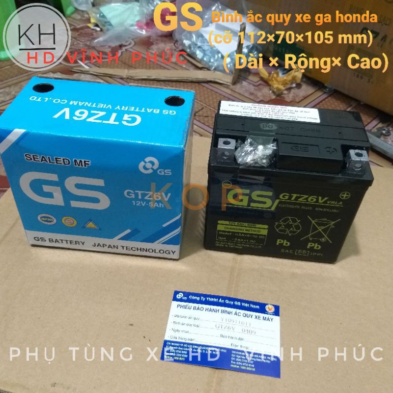 Bình Ắc Quy Khô GS GTZ6V (12V-5Ah) ( 112×70×105 - Dài× rộng× cao) Sale-10%