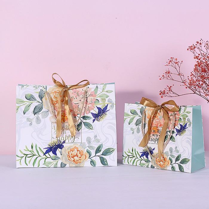 Túi đựng quà hoa hình chữ nhật nằm bằng giấy 3 màu