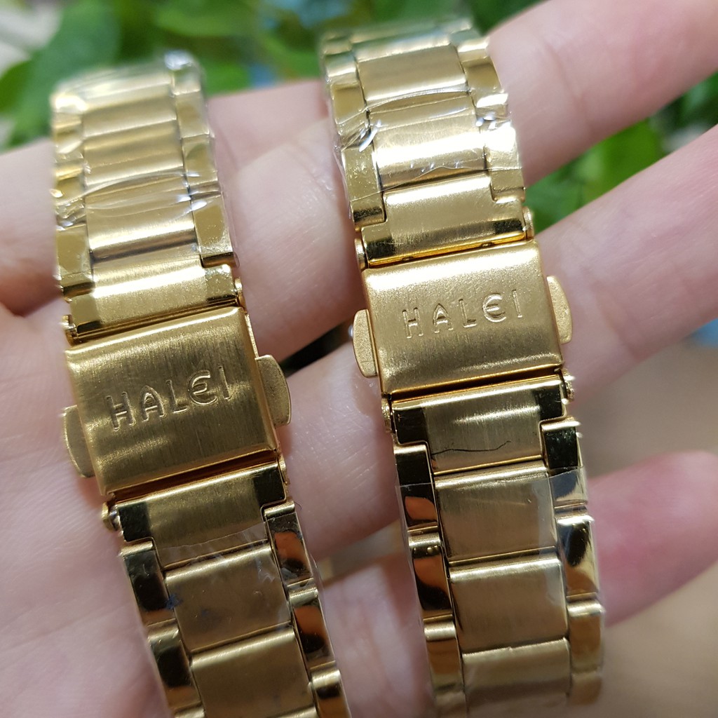 Đồng hồ đôi nam nữ Halei dây thép đúc đặc 3 hàng chống nước tuyệt đối