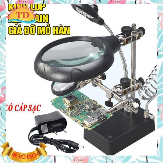 Kính Lúp Kẹp Hàn Soi Mạch Main Điện Tử Điện Thoại - Giá Kẹp Hàn Mạch Có Kính Lúp Đèn 5 Led 2 trong 1