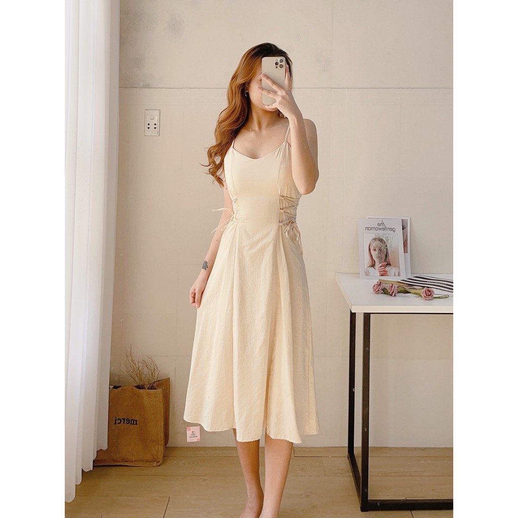 ĐẦM HAI DÂY MAXI - ĐẦM THIẾT KẾ HAI DÂY RÚT EO HÔNG - MÈO INDA HOUSE