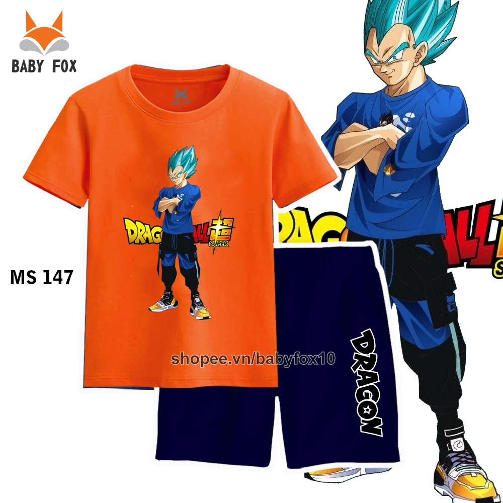 Bộ thun bé trai size nhí, trung, đại 100% cotton loại tốt, thương hiệu BABY FOX, hình Dragon Ball, Songoku j