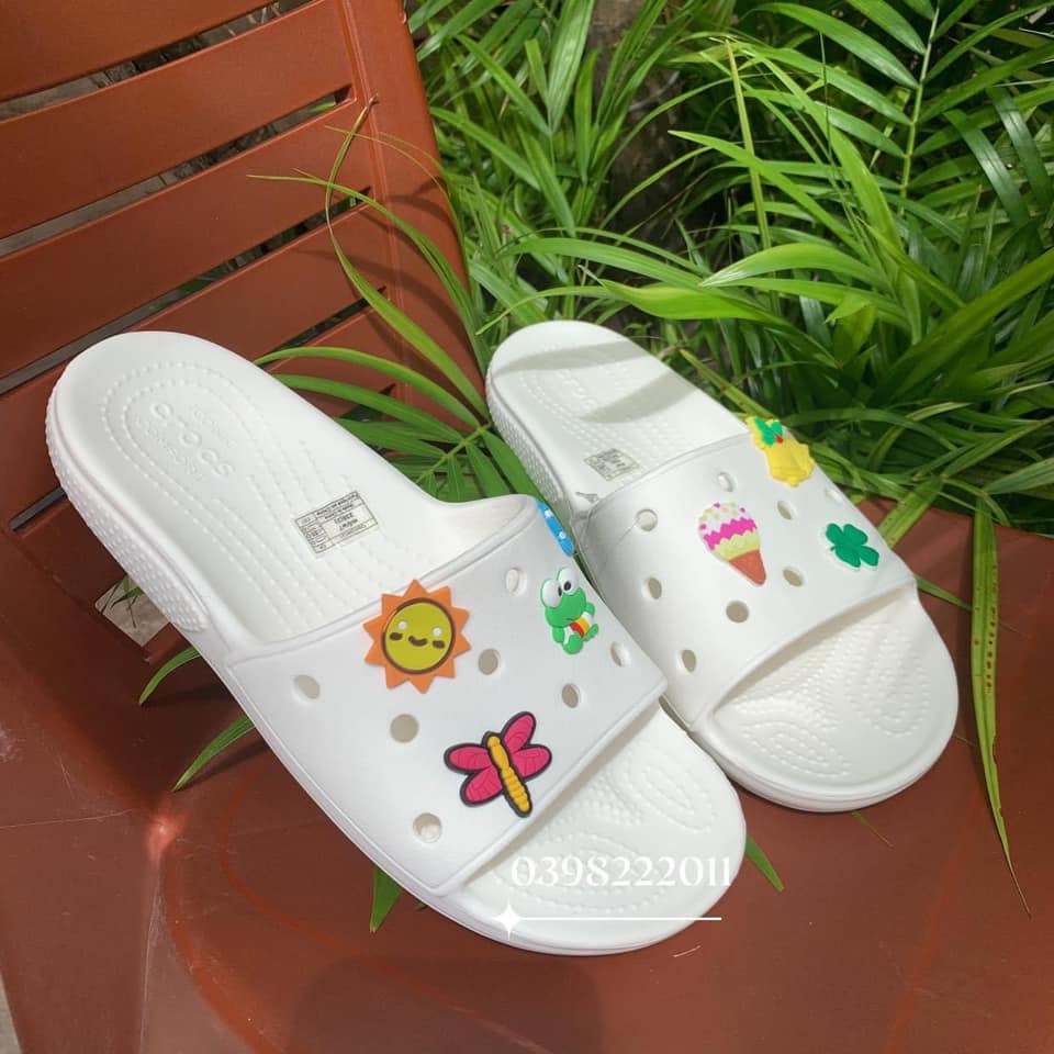 Tặng jibit, Dép lê Classic Trắng Full êm nhẹ, đế ma sát chống trơn trượt cho nam nữ