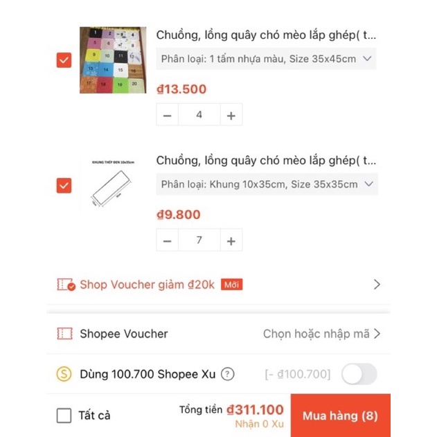 combo hàng khách đặt số lượng