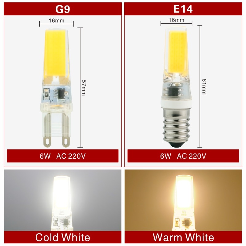 Bóng Đèn LED COB G4 G9 E14 3W 6W 12V 220V Ánh Sáng Trắng Ấm Tiện Dụng