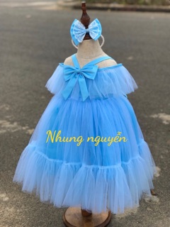 Váy công chúa trể vai Nhung Nguyễn Váy Đầm Công chúa Bé Gái Cao Cấp Tặng Kèm Cài