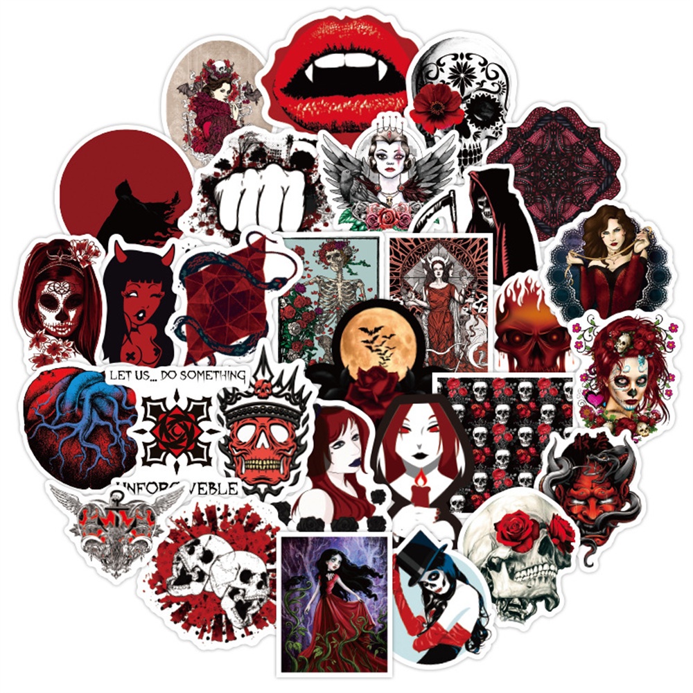 50/25/10 Miếng Dán Trang Trí Điện Thoại Laptop Sổ Lưu Niệm Hình Ác Quỷ Màu Đỏ Đậm Kiểu Gothic Gothic